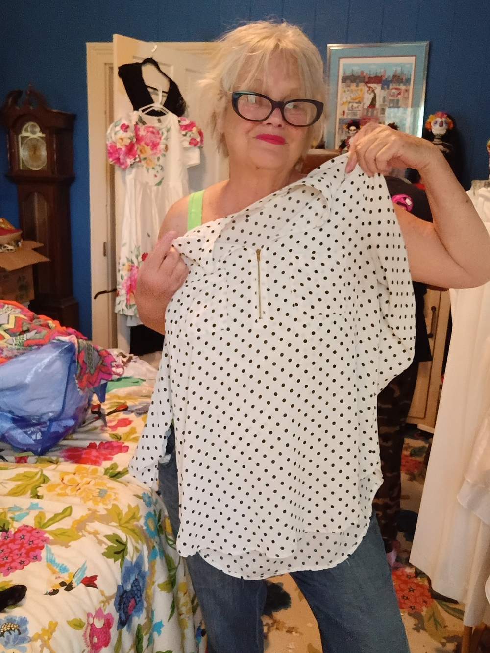 Kaii White Blouse with Black Polka Dots